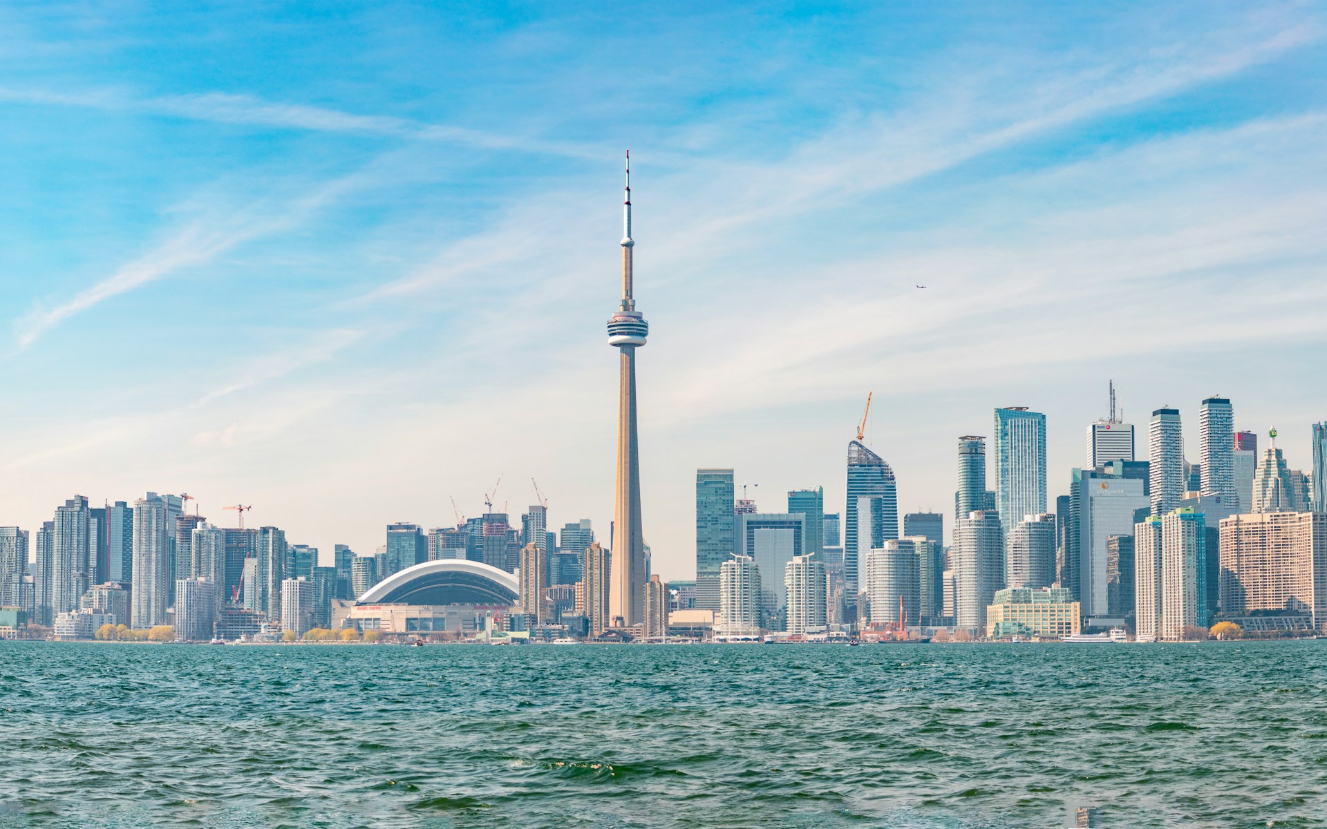 Toronto skyline and waterfront, with the CN Tower above the city
