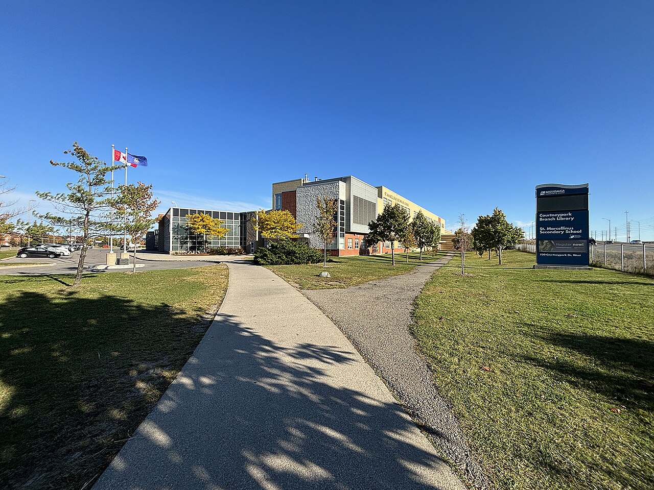 St. Marcellinus Catholic Secondary School exterior and school sign