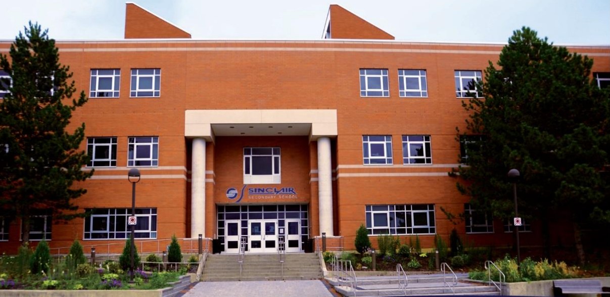 Front entrance of Sinclair Secondary School in Whitby
