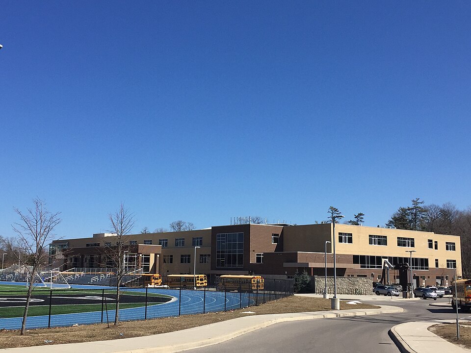 St. Thomas Aquinas Catholic Secondary School campus and athletic field, photographed March 2017.