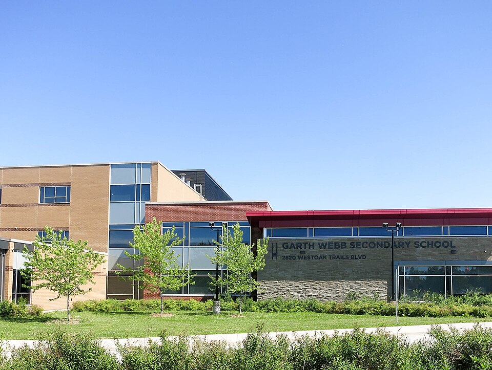 Garth Webb Secondary School exterior, June 2020