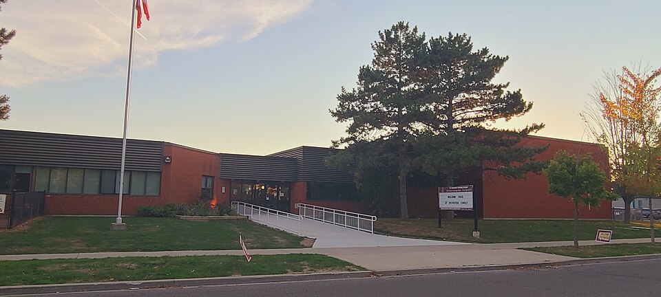 Archival exterior of St. Sylvester Catholic School
